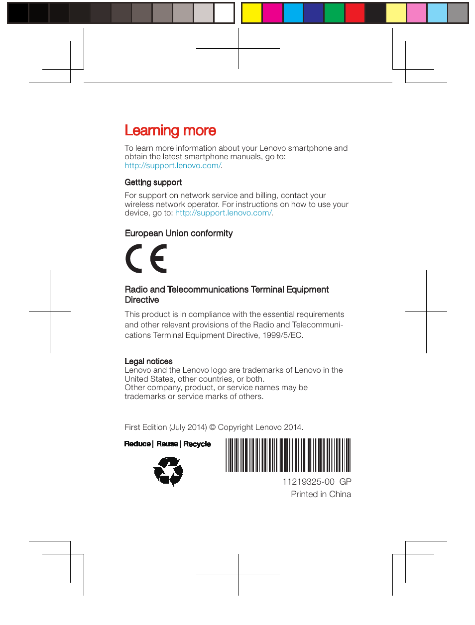Learning more | Lenovo A536 Smartphone User Manual | Page 6 / 6