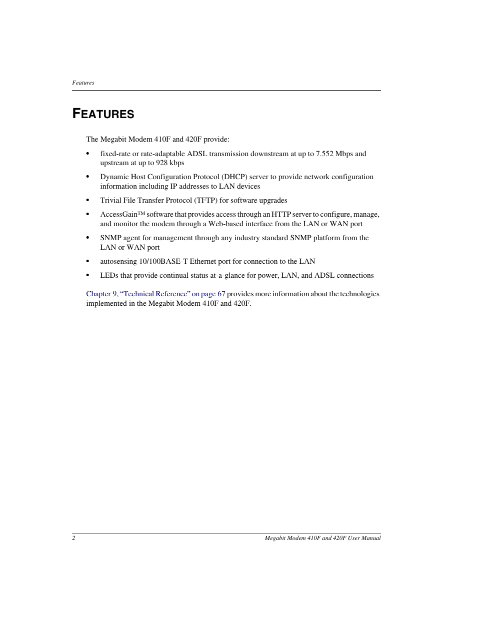 Features, Eatures | ADC 410F User Manual | Page 10 / 106