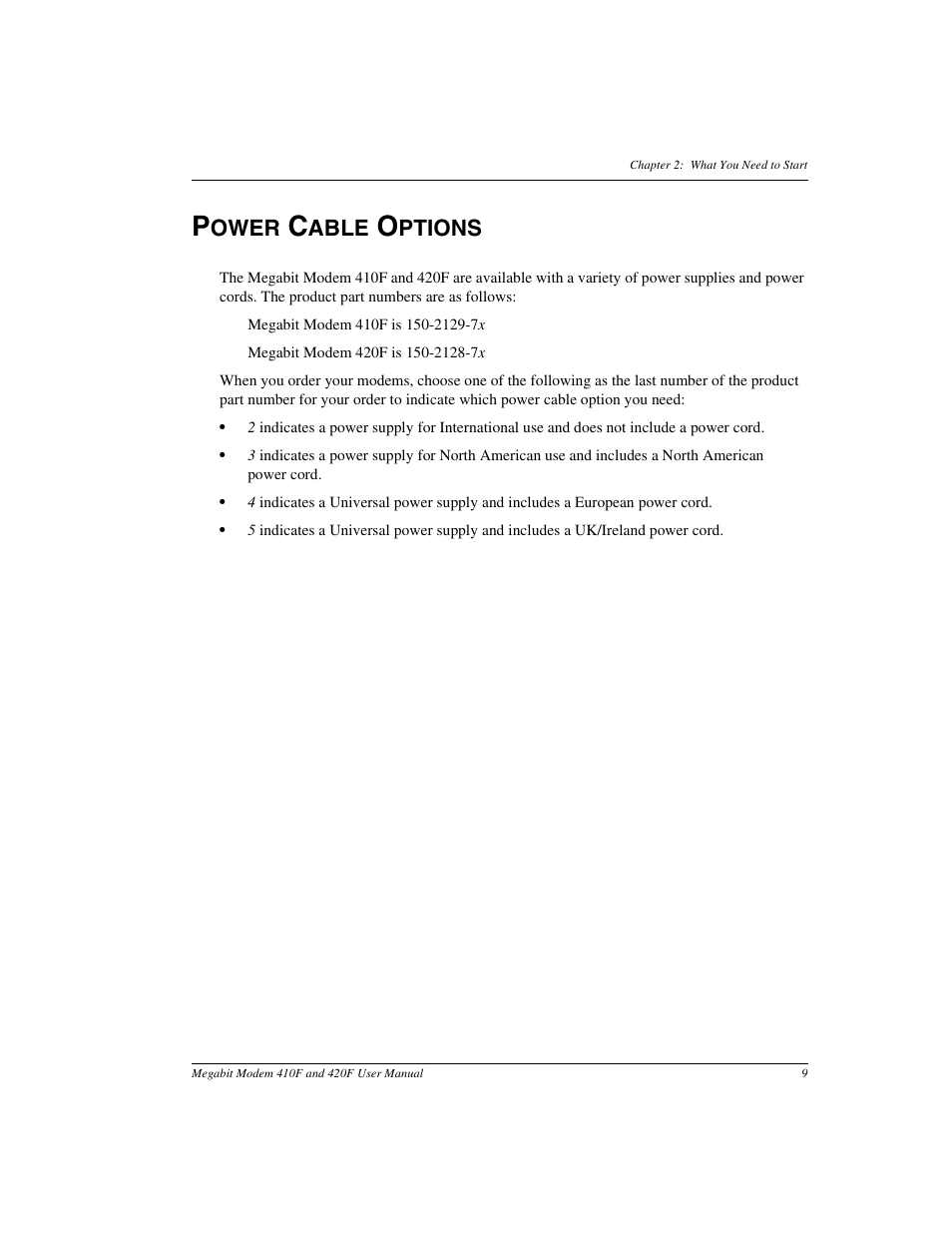 Power cable options, Ower, Able | Ptions | ADC 410F User Manual | Page 17 / 106