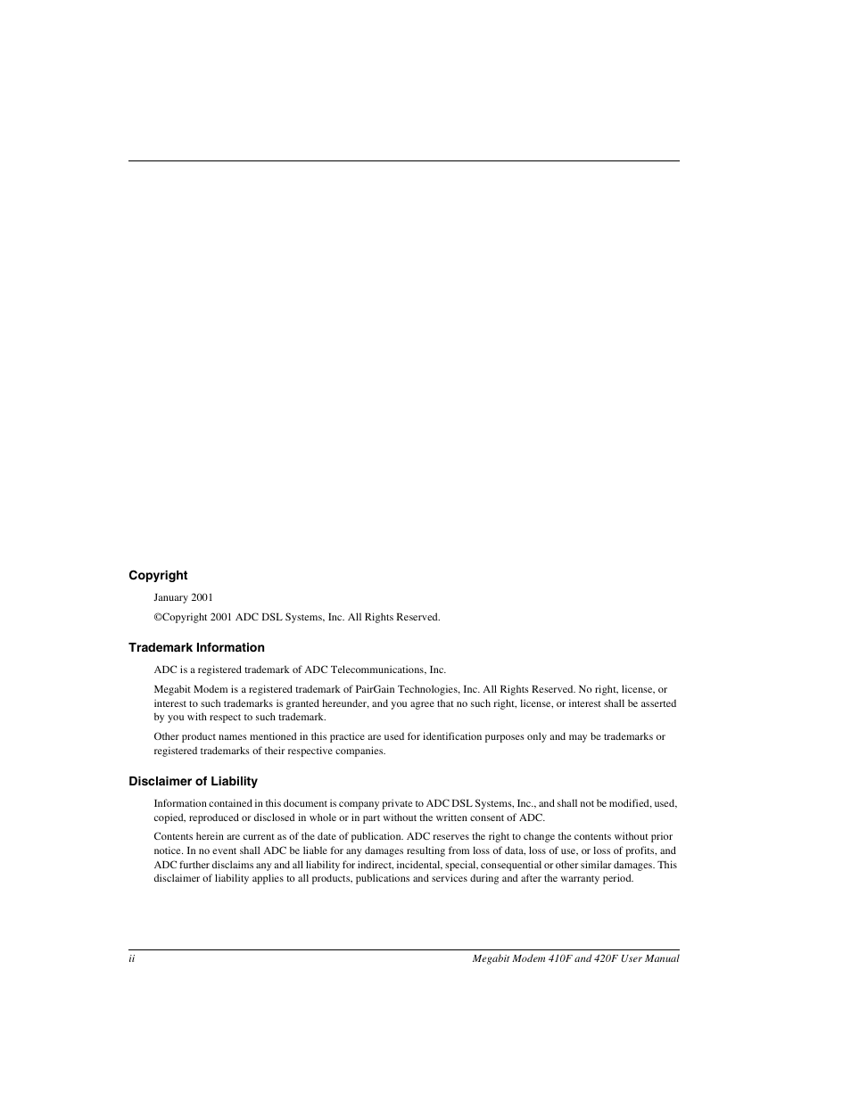 ADC 410F User Manual | Page 2 / 106