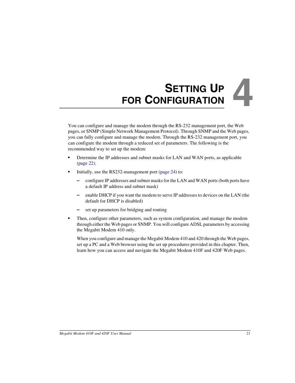 Setting up for configuration, Chapter 4: setting up for configuration, Etting | Pfor, Onfiguration | ADC 410F User Manual | Page 29 / 106
