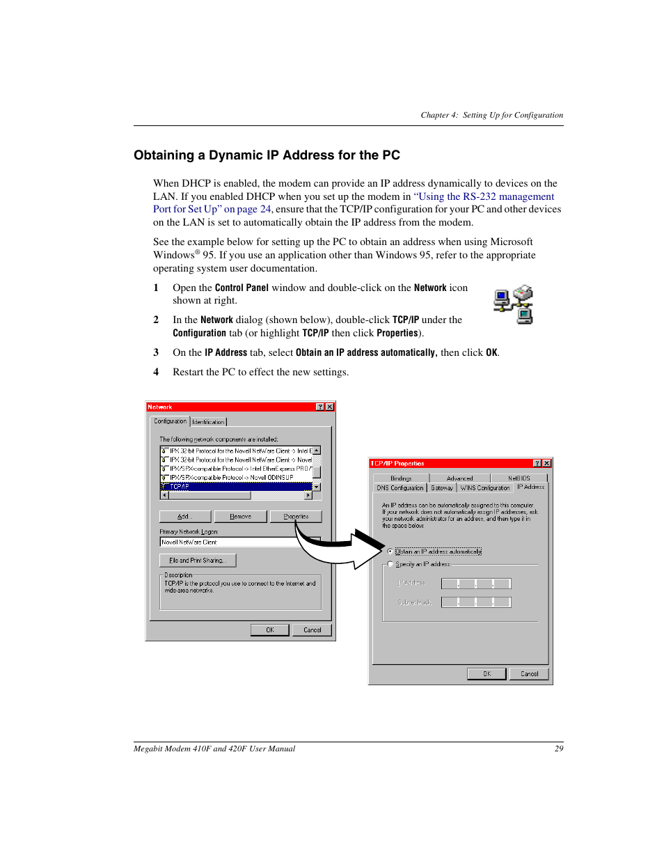 Obtaining a dynamic ip address for the pc | ADC 410F User Manual | Page 37 / 106