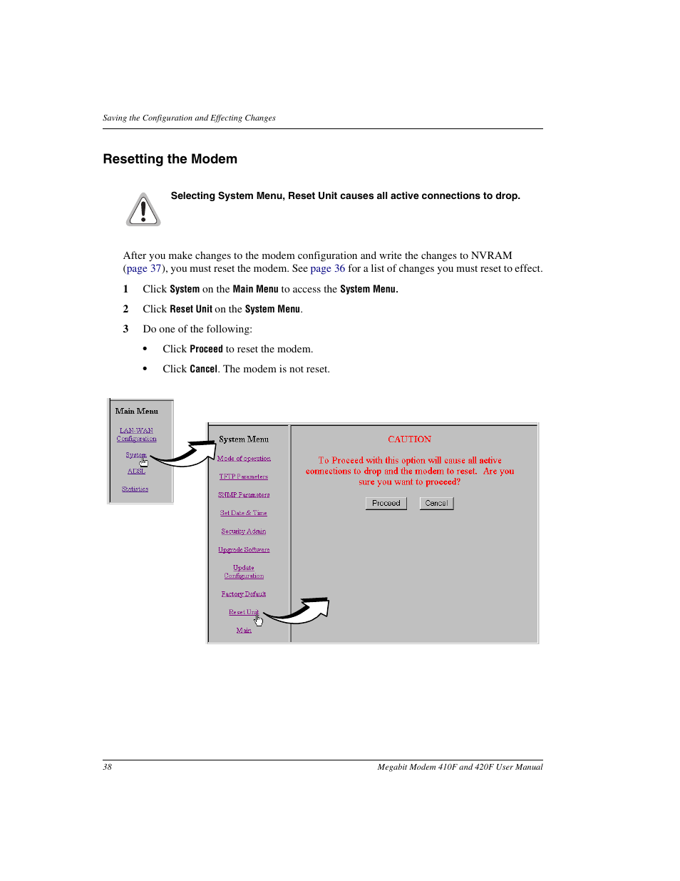 Resetting the modem | ADC 410F User Manual | Page 46 / 106