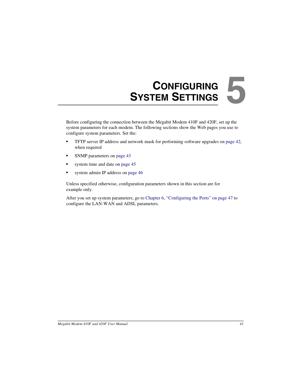 Configuring system settings, Chapter 5: configuring system settings, Onfiguring | Ystem, Ettings | ADC 410F User Manual | Page 49 / 106