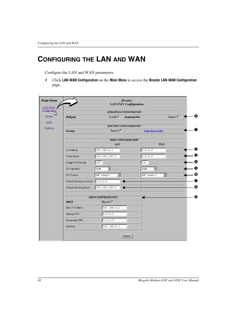 Configuring the lan and wan, Onfiguring the | ADC 410F User Manual | Page 56 / 106