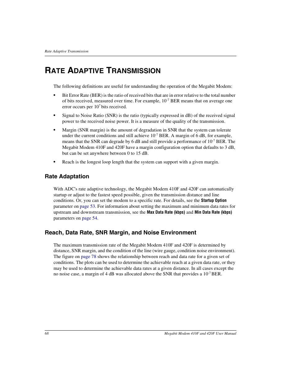 Rate adaptive transmission, Rate adaptation, Daptive | Ransmission | ADC 410F User Manual | Page 76 / 106