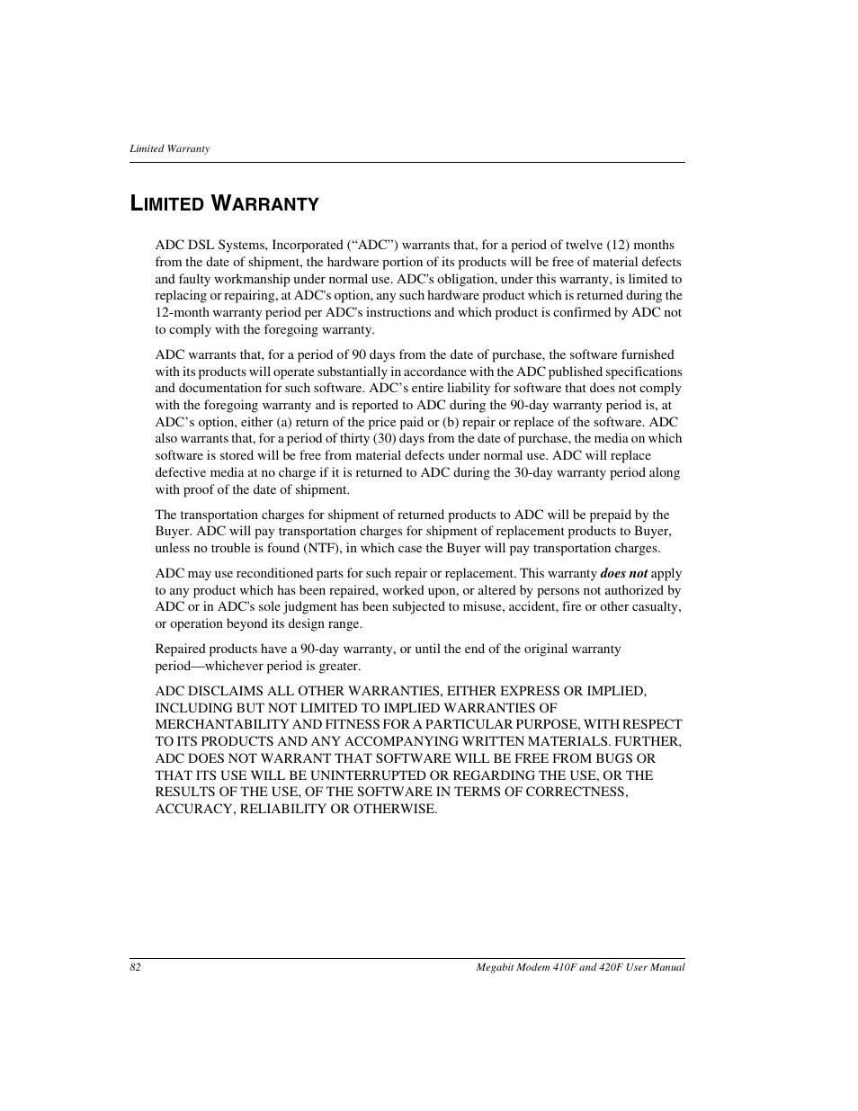 Limited warranty | ADC 410F User Manual | Page 90 / 106