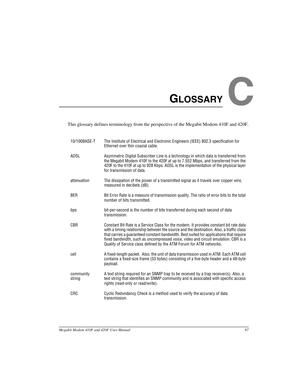 Glossary, Lossary | ADC 410F User Manual | Page 95 / 106