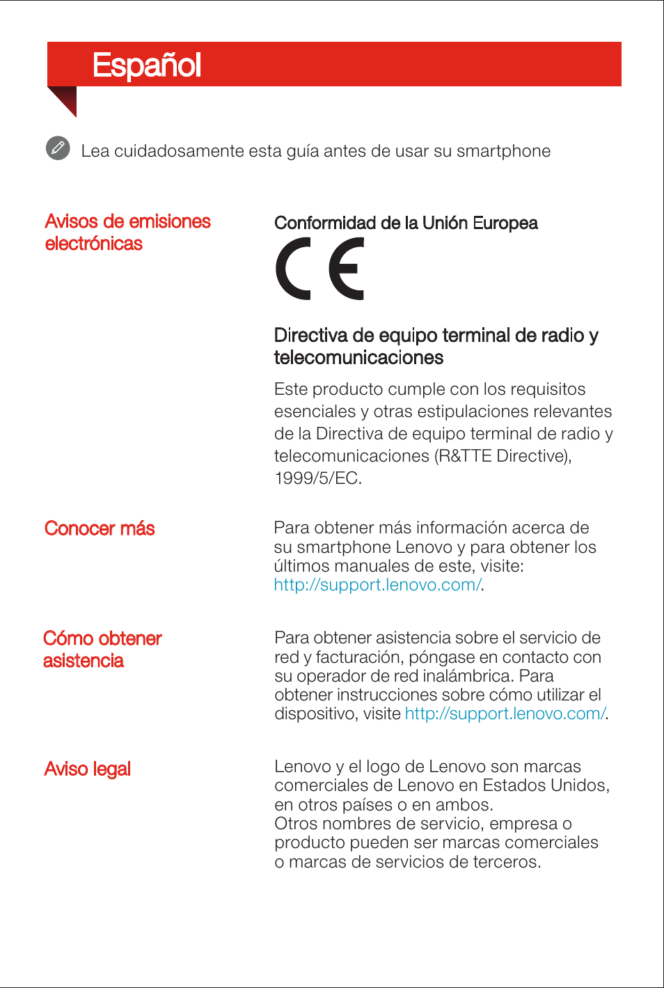 Español | Lenovo S850 Smartphone User Manual | Page 7 / 12