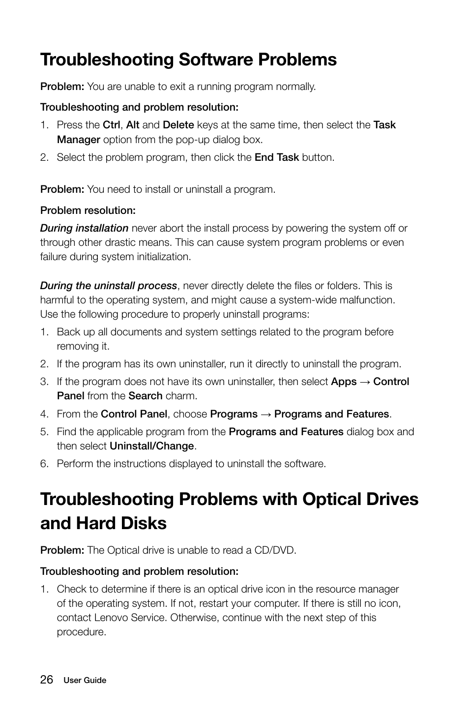 Troubleshooting software problems | Lenovo Erazer X510 Desktop User Manual | Page 31 / 57