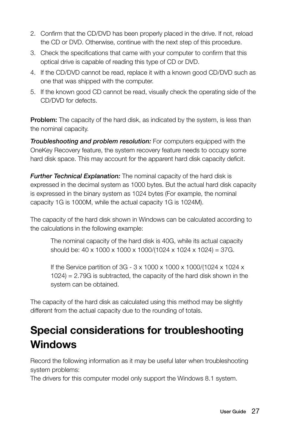 Special considerations for troubleshooting windows | Lenovo Erazer X510 Desktop User Manual | Page 32 / 57