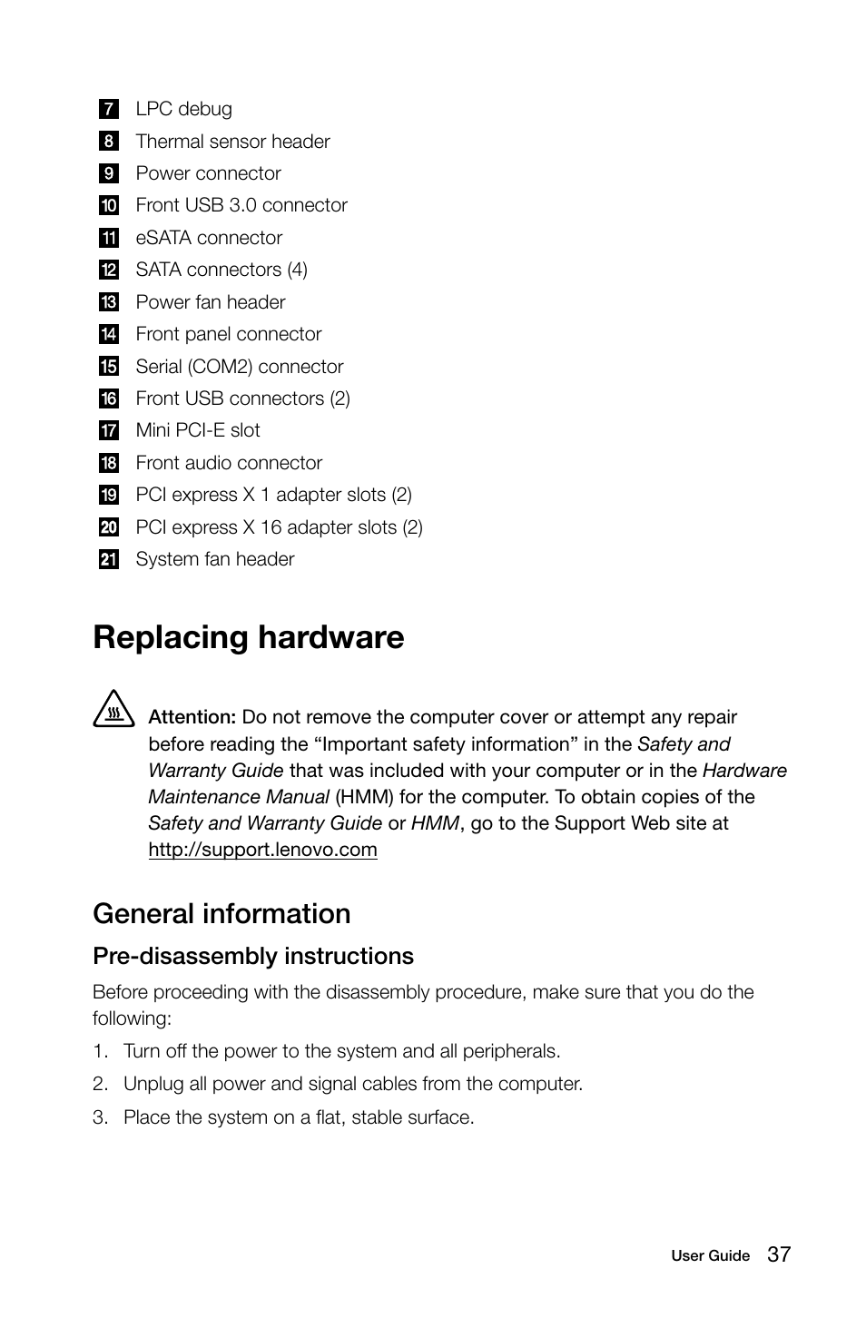 Replacing hardware, General information | Lenovo Erazer X510 Desktop User Manual | Page 42 / 57