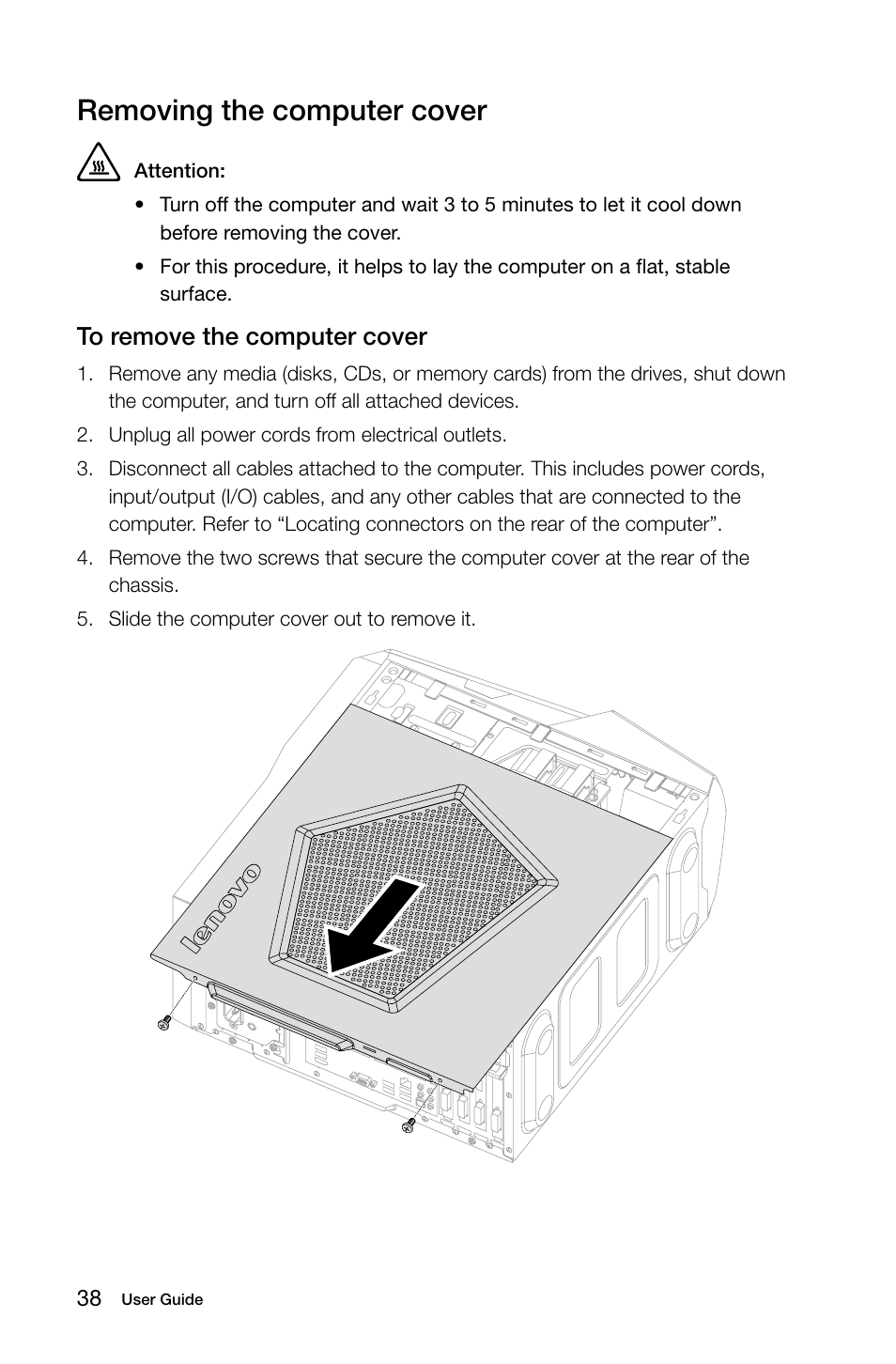 Removing the computer cover | Lenovo Erazer X510 Desktop User Manual | Page 43 / 57