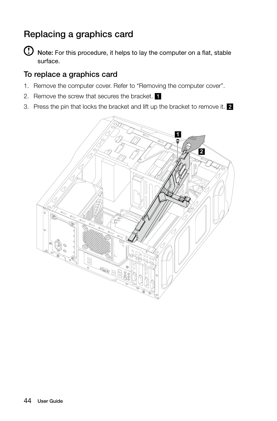 Replacing a graphics card | Lenovo Erazer X510 Desktop User Manual | Page 49 / 57