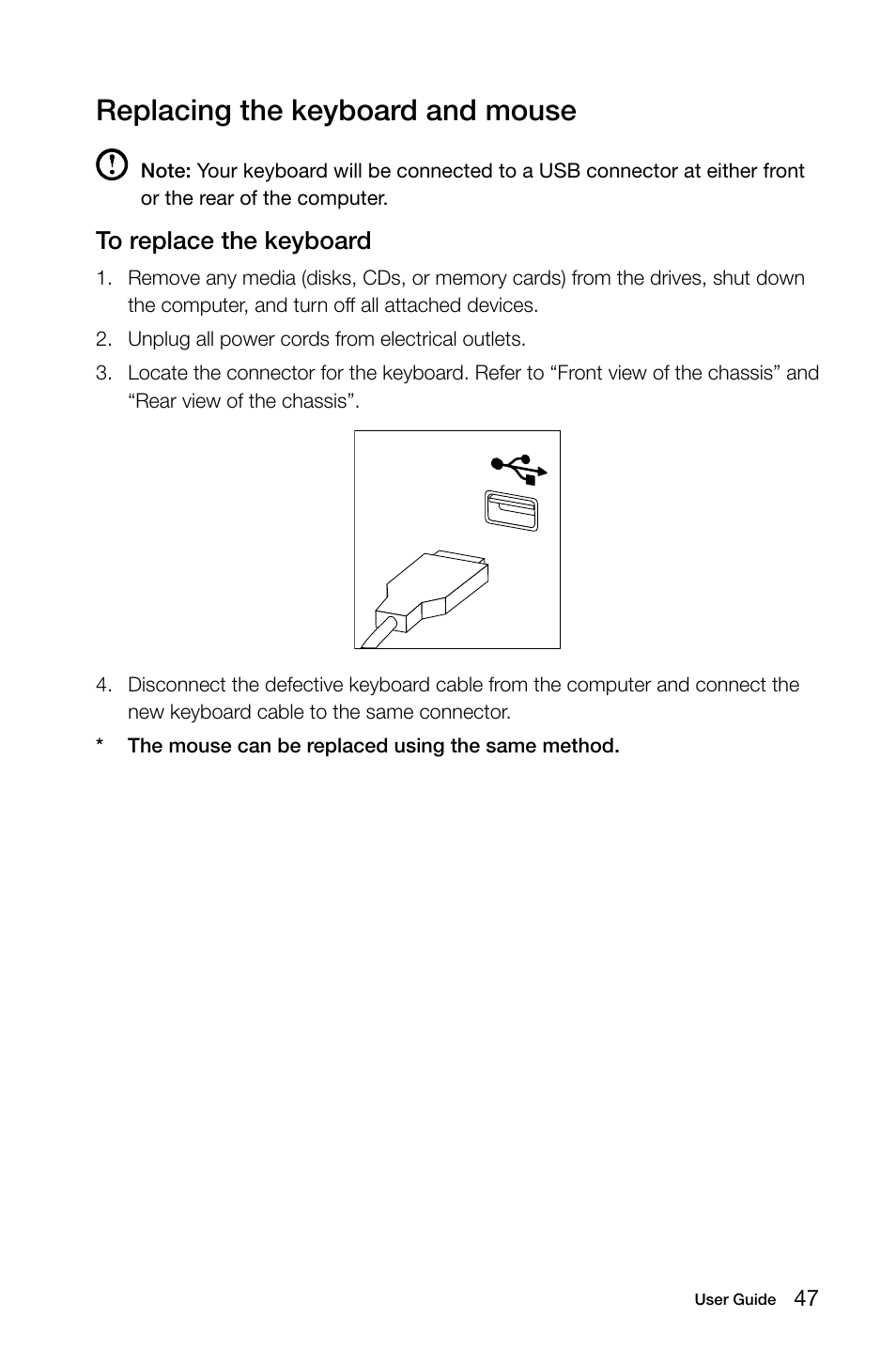 Replacing the keyboard and mouse | Lenovo Erazer X510 Desktop User Manual | Page 52 / 57