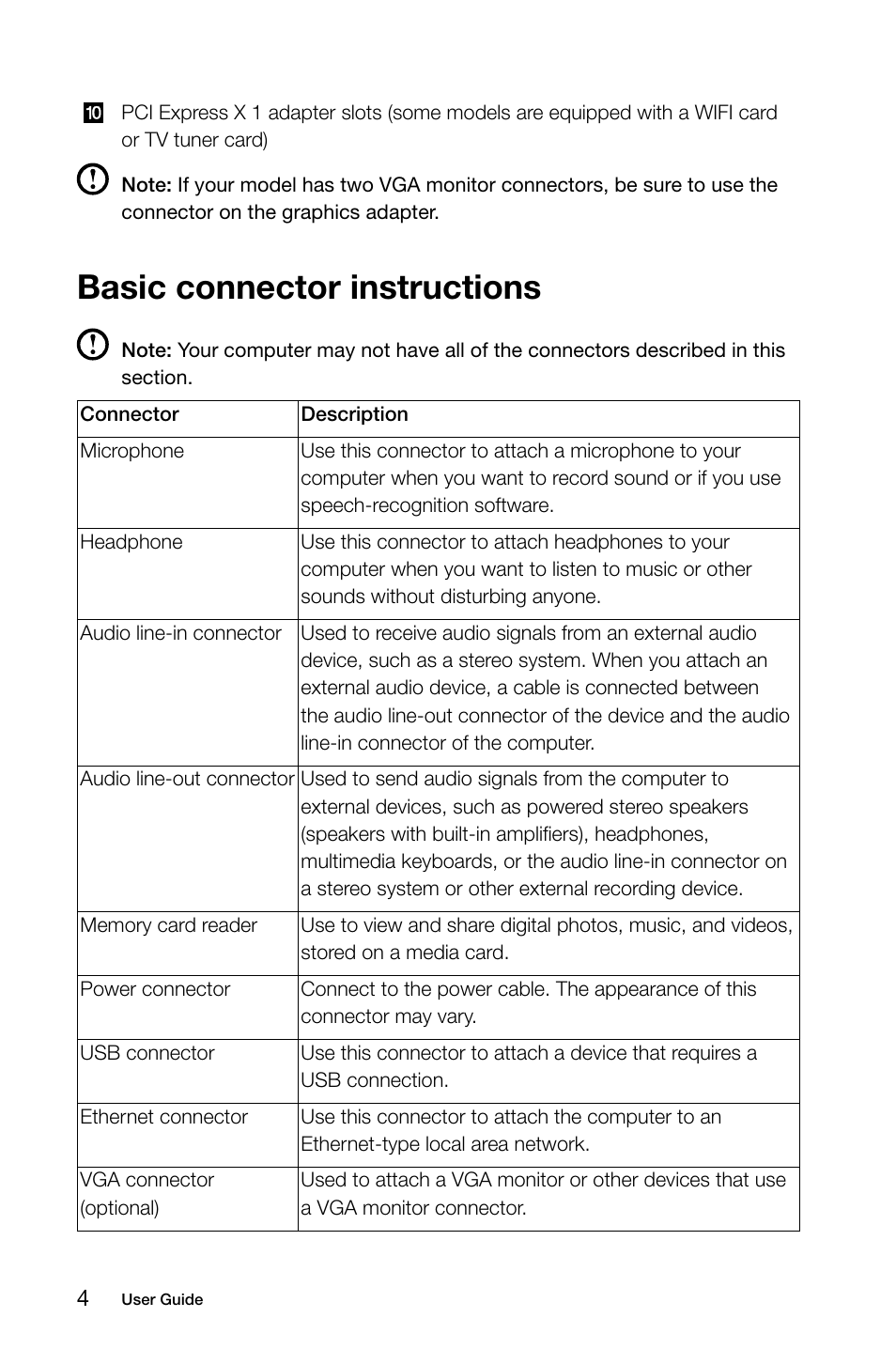 Basic connector instructions | Lenovo Erazer X510 Desktop User Manual | Page 9 / 57