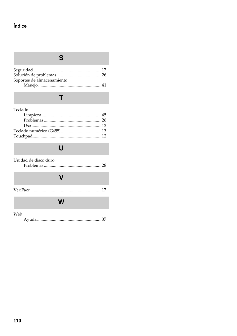 St u v w | Lenovo G555 Notebook User Manual | Page 118 / 120