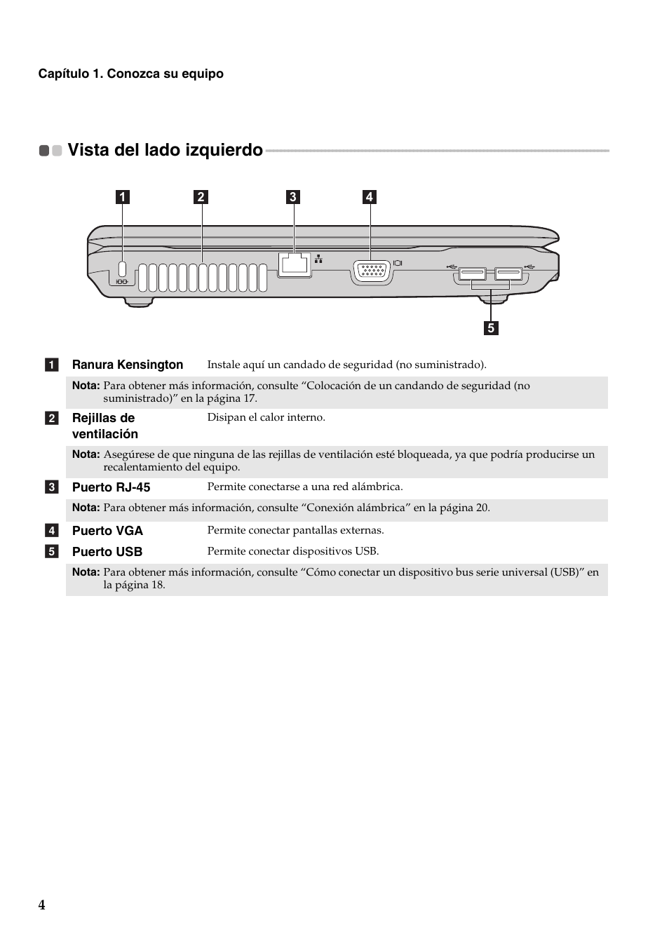 Vista del lado izquierdo | Lenovo G555 Notebook User Manual | Page 12 / 120