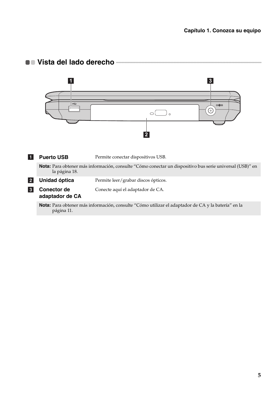 Vista del lado derecho | Lenovo G555 Notebook User Manual | Page 13 / 120