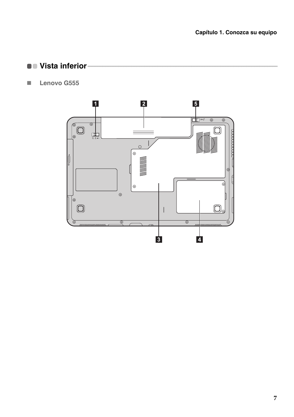 Vista inferior | Lenovo G555 Notebook User Manual | Page 15 / 120