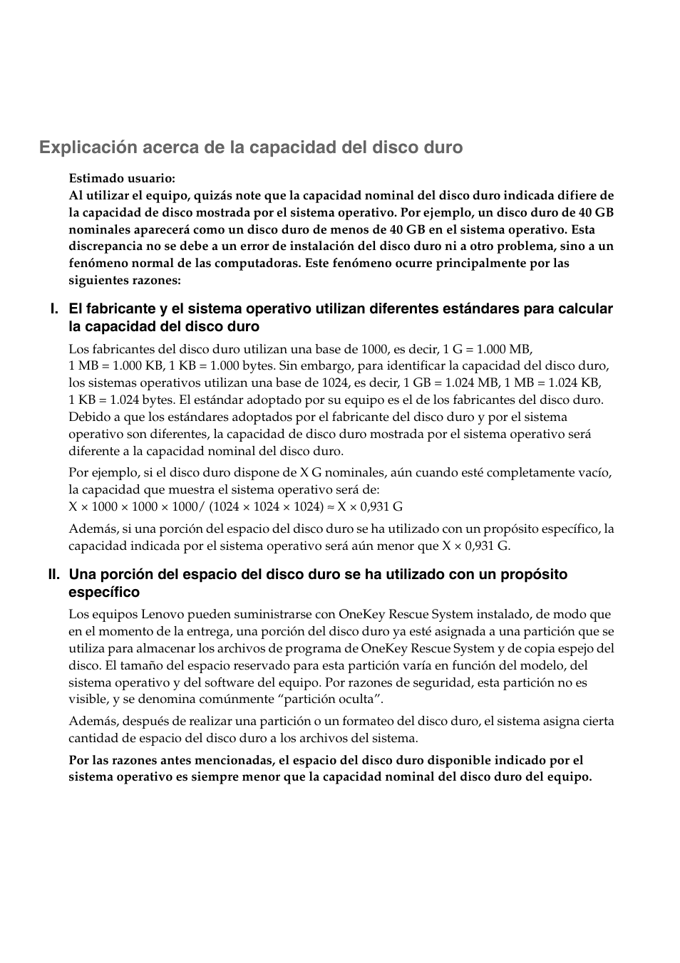 Explicación acerca de la capacidad del disco duro | Lenovo G555 Notebook User Manual | Page 4 / 120