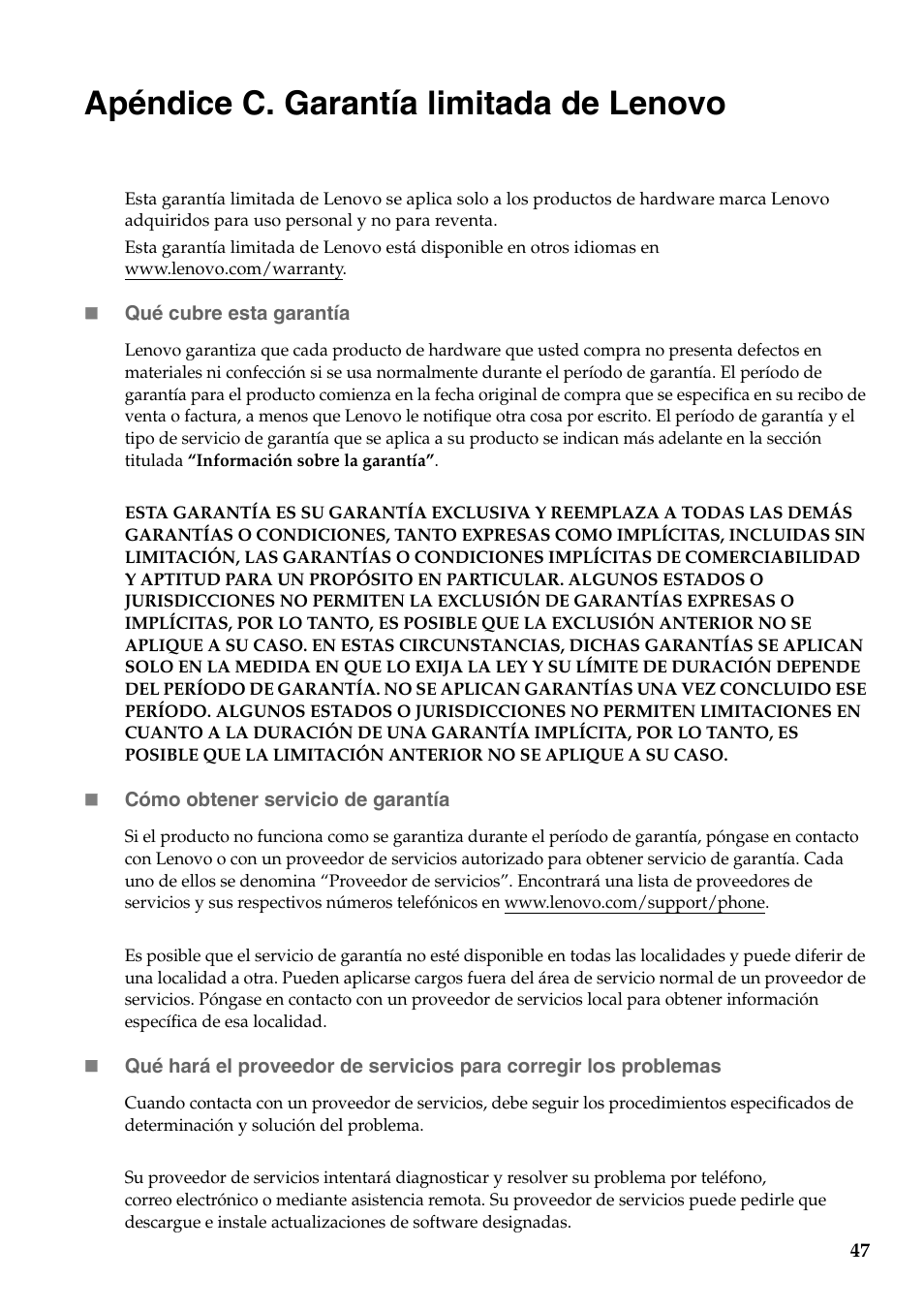 Apéndice c. garantía limitada de lenovo | Lenovo G555 Notebook User Manual | Page 55 / 120