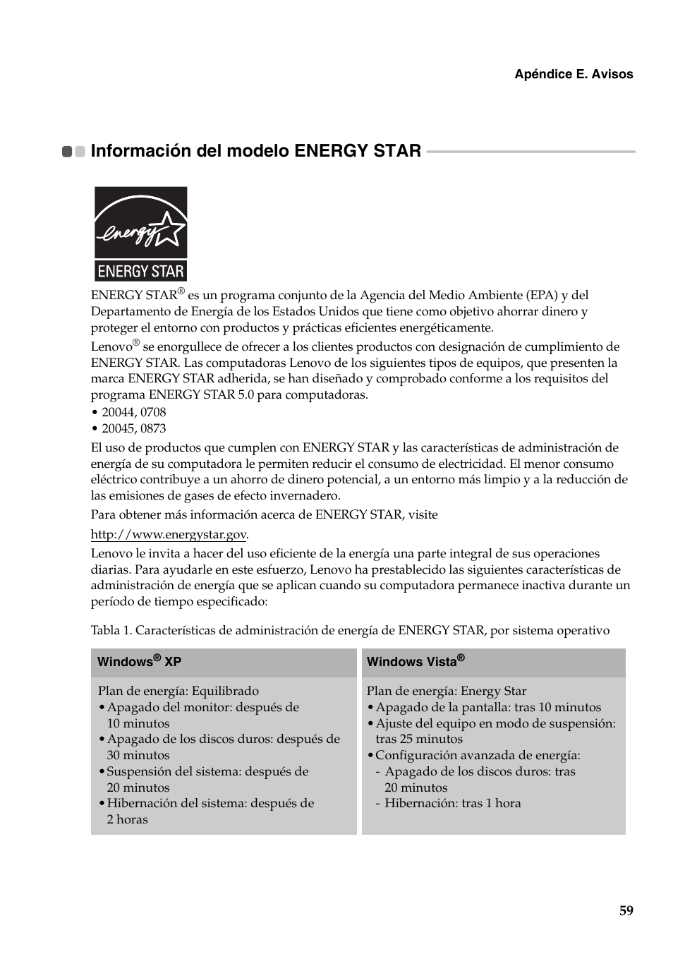 Información del modelo energy star | Lenovo G555 Notebook User Manual | Page 67 / 120