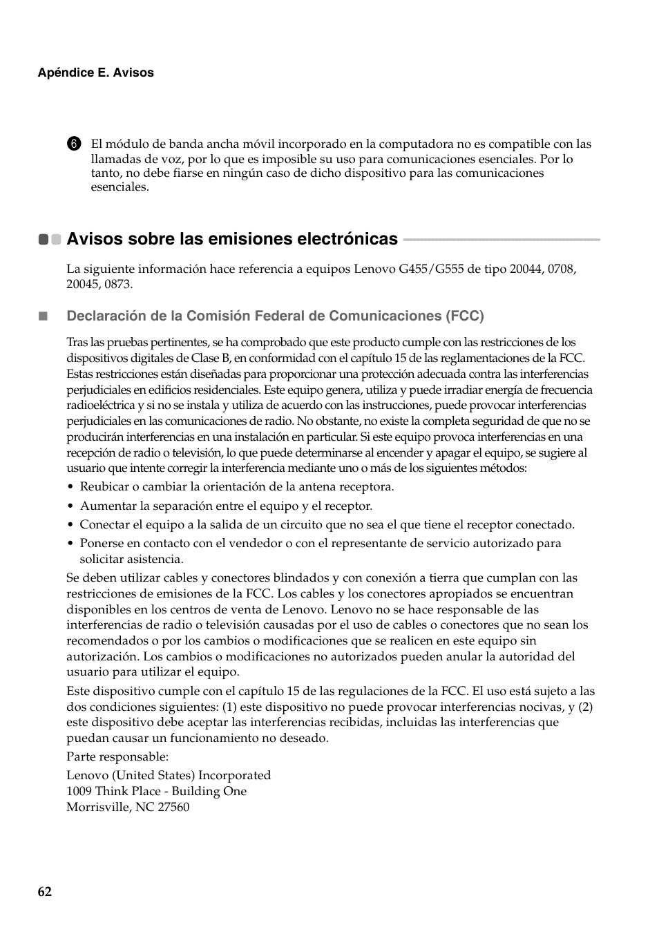 Avisos sobre las emisiones electrónicas | Lenovo G555 Notebook User Manual | Page 70 / 120
