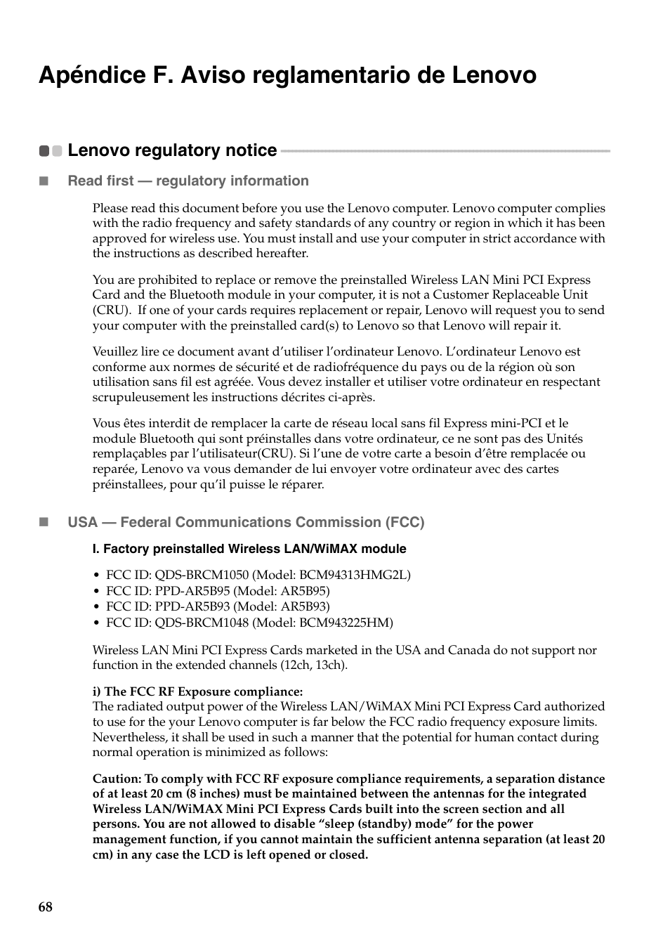 Apéndice f. aviso reglamentario de lenovo, Lenovo regulatory notice | Lenovo G555 Notebook User Manual | Page 76 / 120