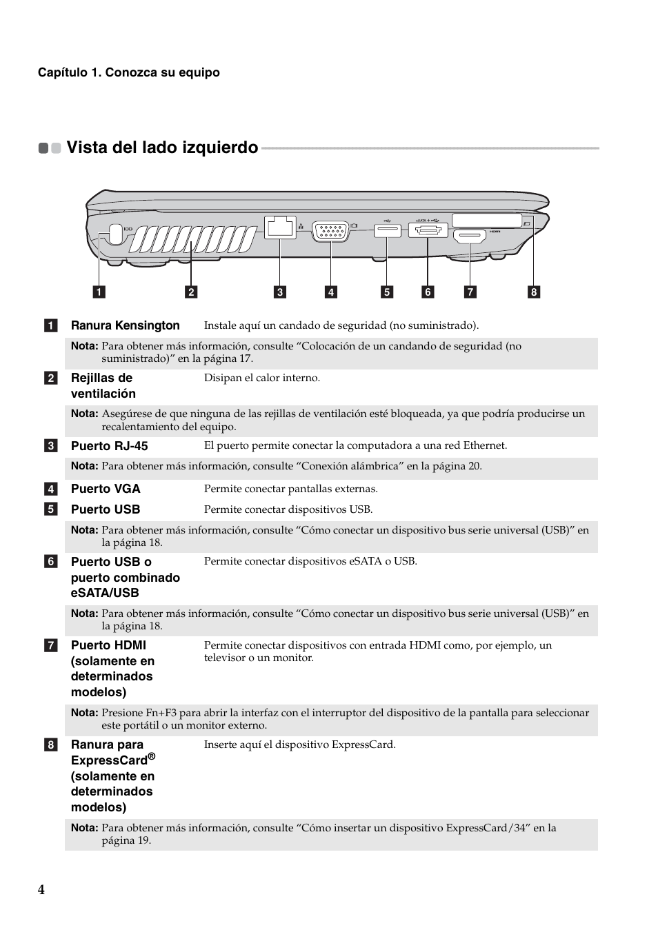 Vista del lado izquierdo | Lenovo G460 Notebook User Manual | Page 12 / 136