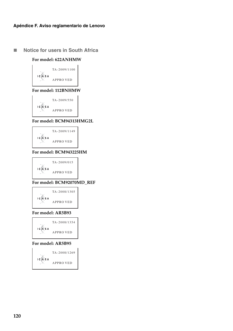 Notice for users in south africa | Lenovo G460 Notebook User Manual | Page 128 / 136