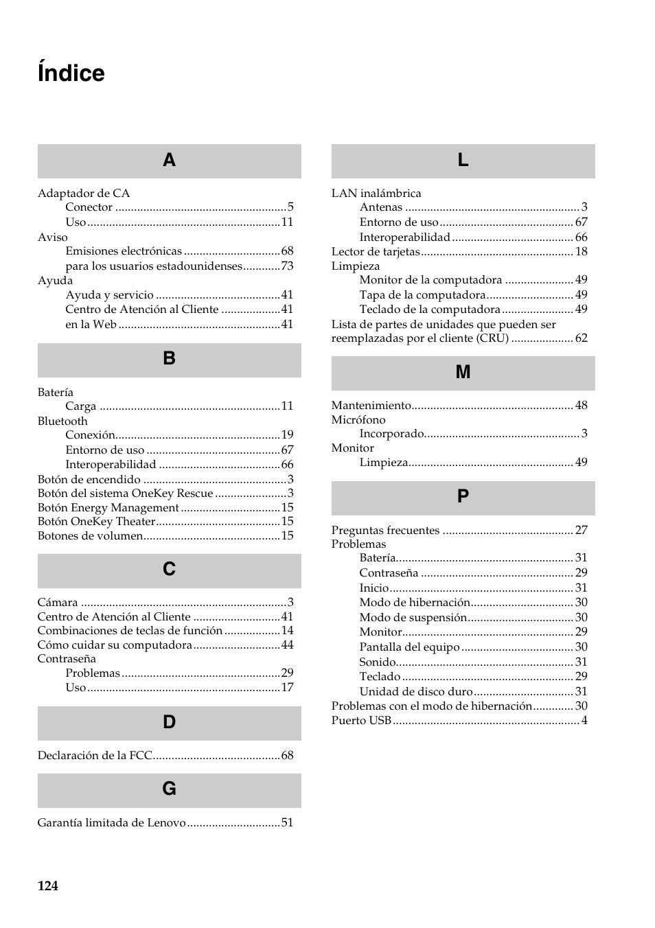 Índice | Lenovo G460 Notebook User Manual | Page 132 / 136
