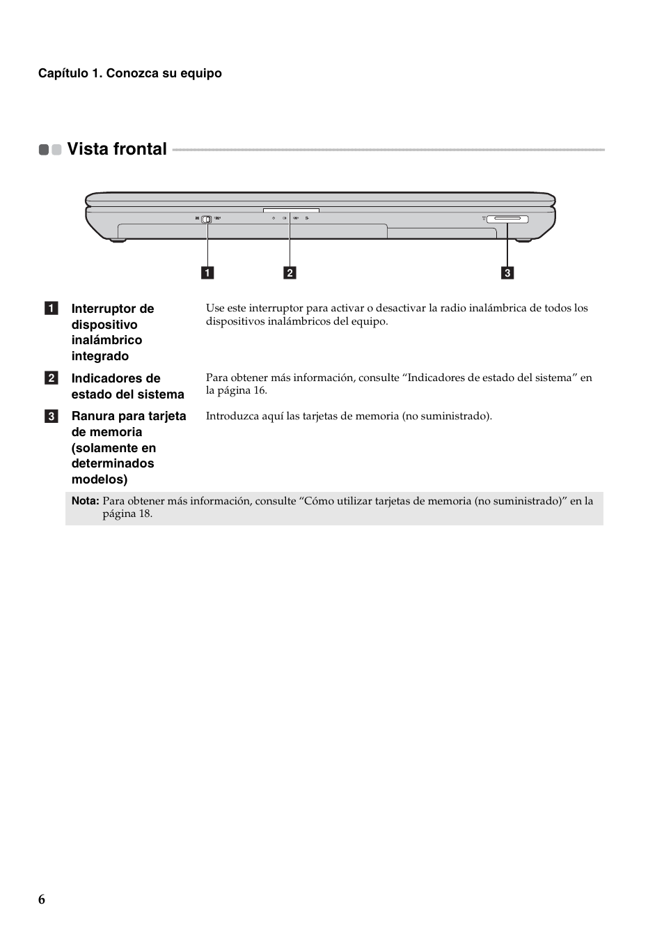 Vista frontal | Lenovo G460 Notebook User Manual | Page 14 / 136