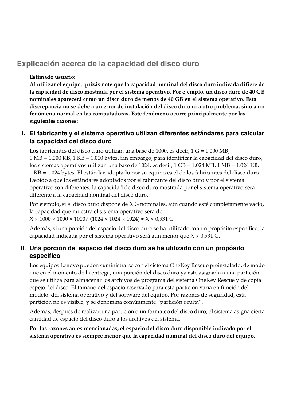 Explicación acerca de la capacidad del disco duro | Lenovo G460 Notebook User Manual | Page 4 / 136