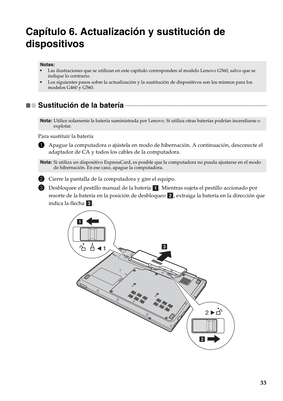 Sustitución de la batería | Lenovo G460 Notebook User Manual | Page 41 / 136
