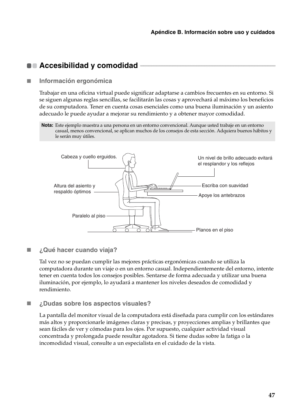 Accesibilidad y comodidad | Lenovo G460 Notebook User Manual | Page 55 / 136