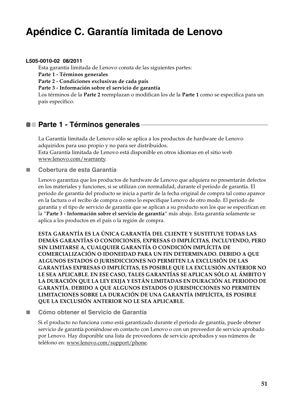 Apéndice c. garantía limitada de lenovo, Parte 1 - términos generales | Lenovo G460 Notebook User Manual | Page 59 / 136