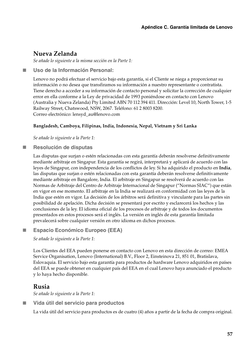 Nueva zelanda, Rusia | Lenovo G460 Notebook User Manual | Page 65 / 136
