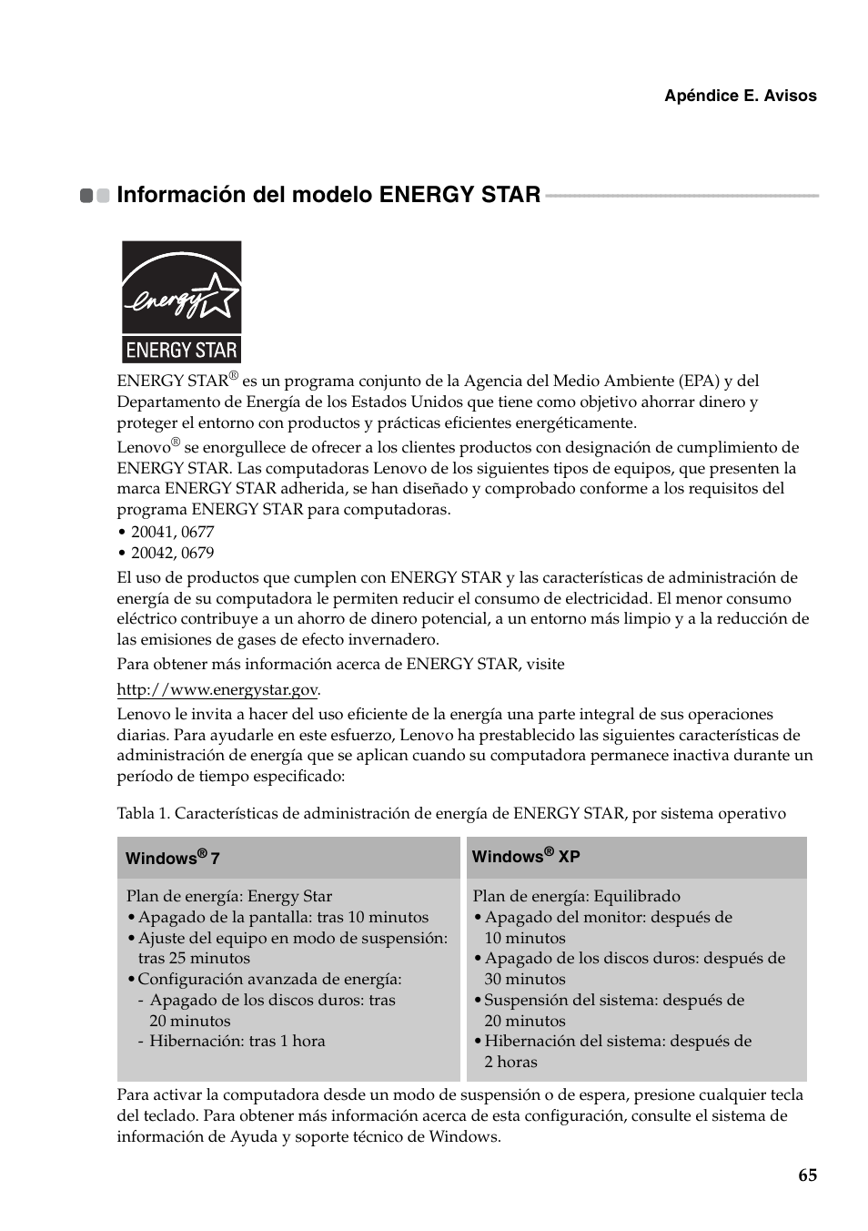 Información del modelo energy star | Lenovo G460 Notebook User Manual | Page 73 / 136