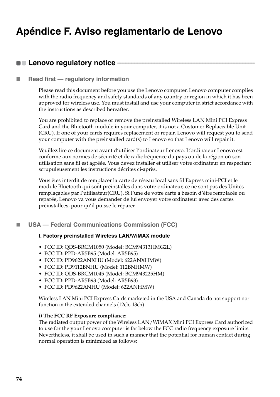 Apéndice f. aviso reglamentario de lenovo, Lenovo regulatory notice | Lenovo G460 Notebook User Manual | Page 82 / 136