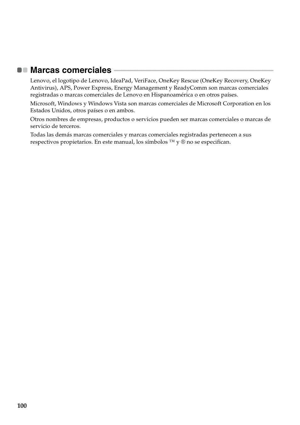 Marcas comerciales | Lenovo G450 Notebook User Manual | Page 108 / 112