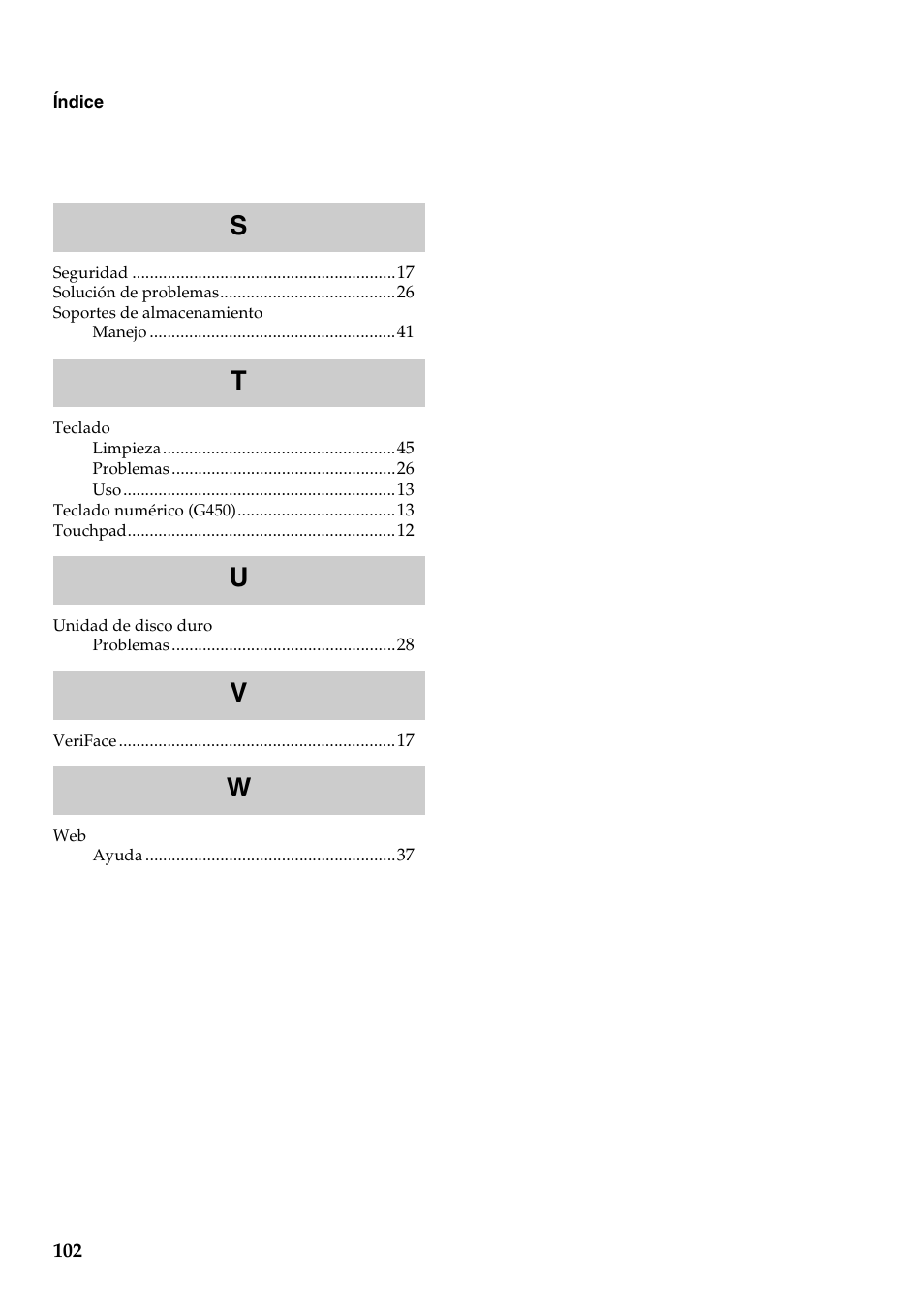 St u v w | Lenovo G450 Notebook User Manual | Page 110 / 112