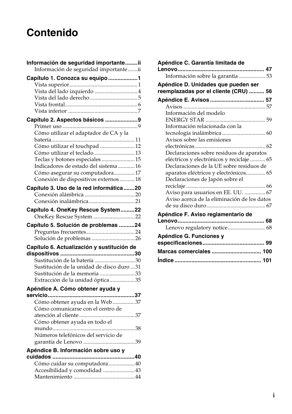 Lenovo G450 Notebook User Manual | Page 5 / 112
