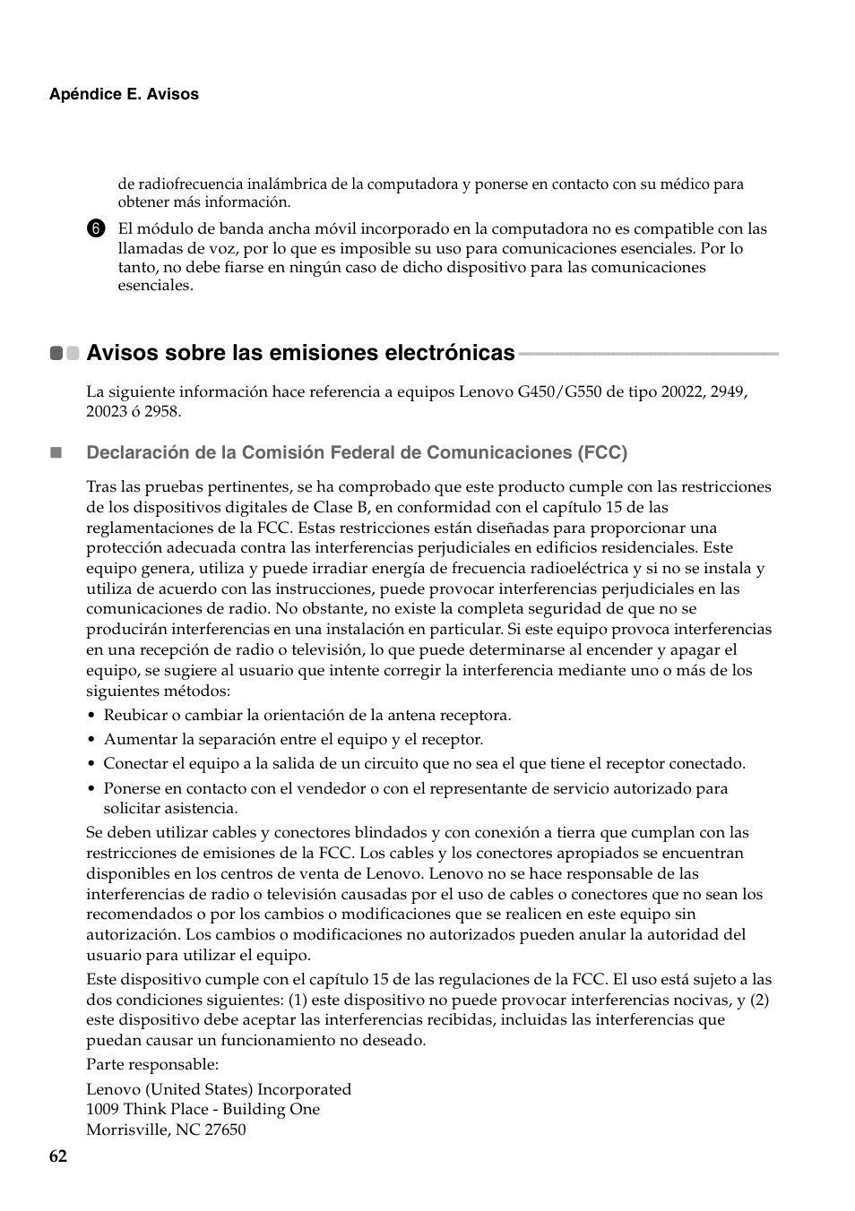 Avisos sobre las emisiones electrónicas | Lenovo G450 Notebook User Manual | Page 70 / 112