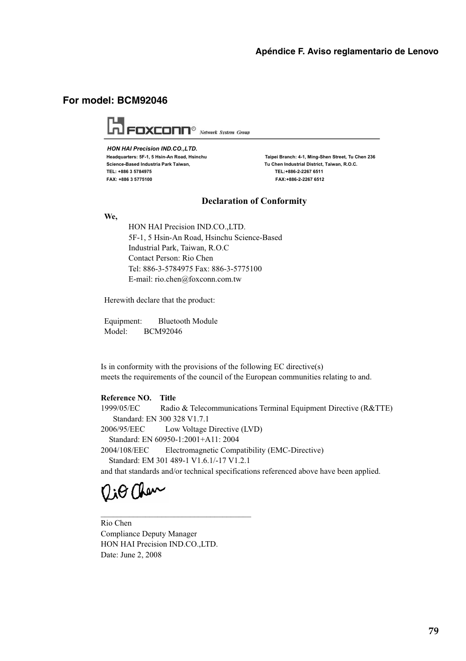 Declaration of conformity | Lenovo G450 Notebook User Manual | Page 87 / 112