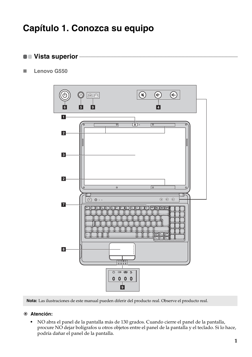 Capítulo 1. conozca su equipo, Vista superior | Lenovo G450 Notebook User Manual | Page 9 / 112