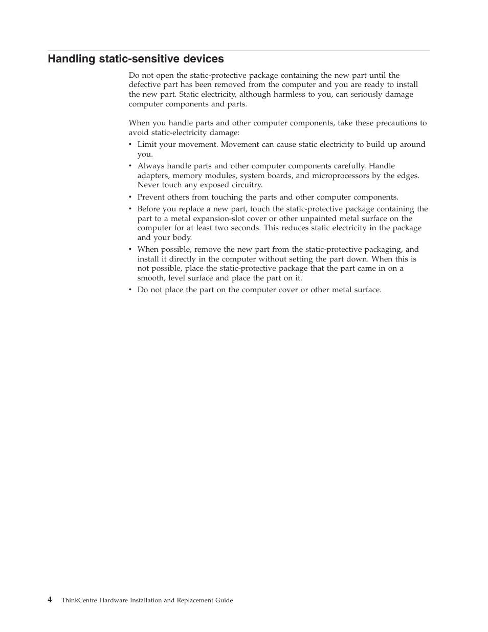 Handling static-sensitive devices, Handling, Static-sensitive | Devices | Lenovo ThinkCentre M57p User Manual | Page 12 / 60
