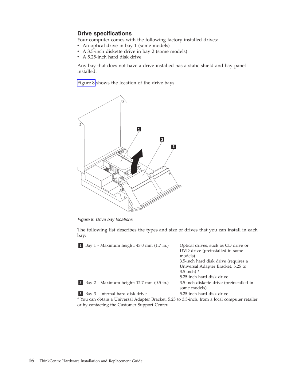 Drive specifications, Drive, Locations | Specifications | Lenovo ThinkCentre M57p User Manual | Page 24 / 60