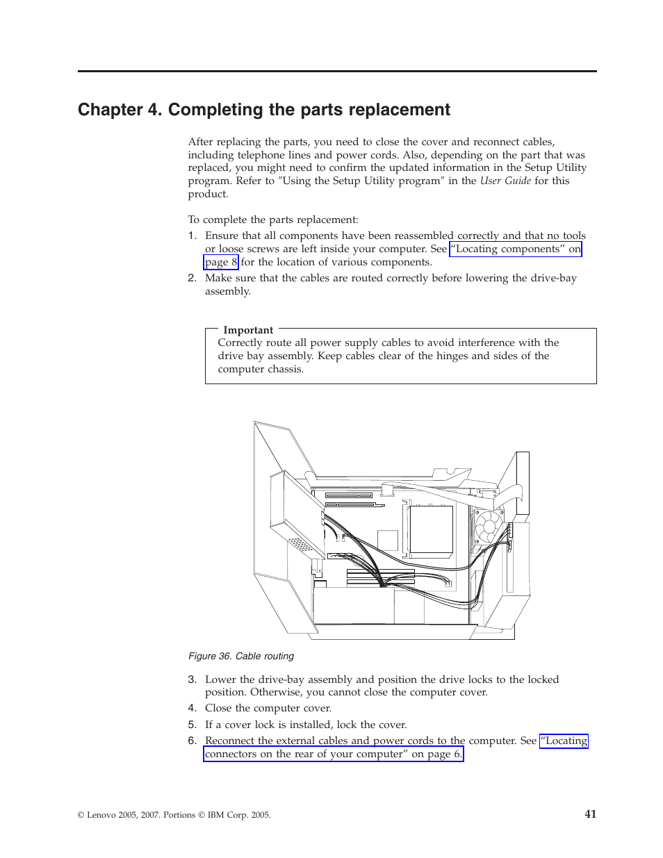 Chapter 4. completing the parts replacement, Chapter, Completing | Parts, Replacement, Cable, Routing | Lenovo ThinkCentre M57p User Manual | Page 49 / 60