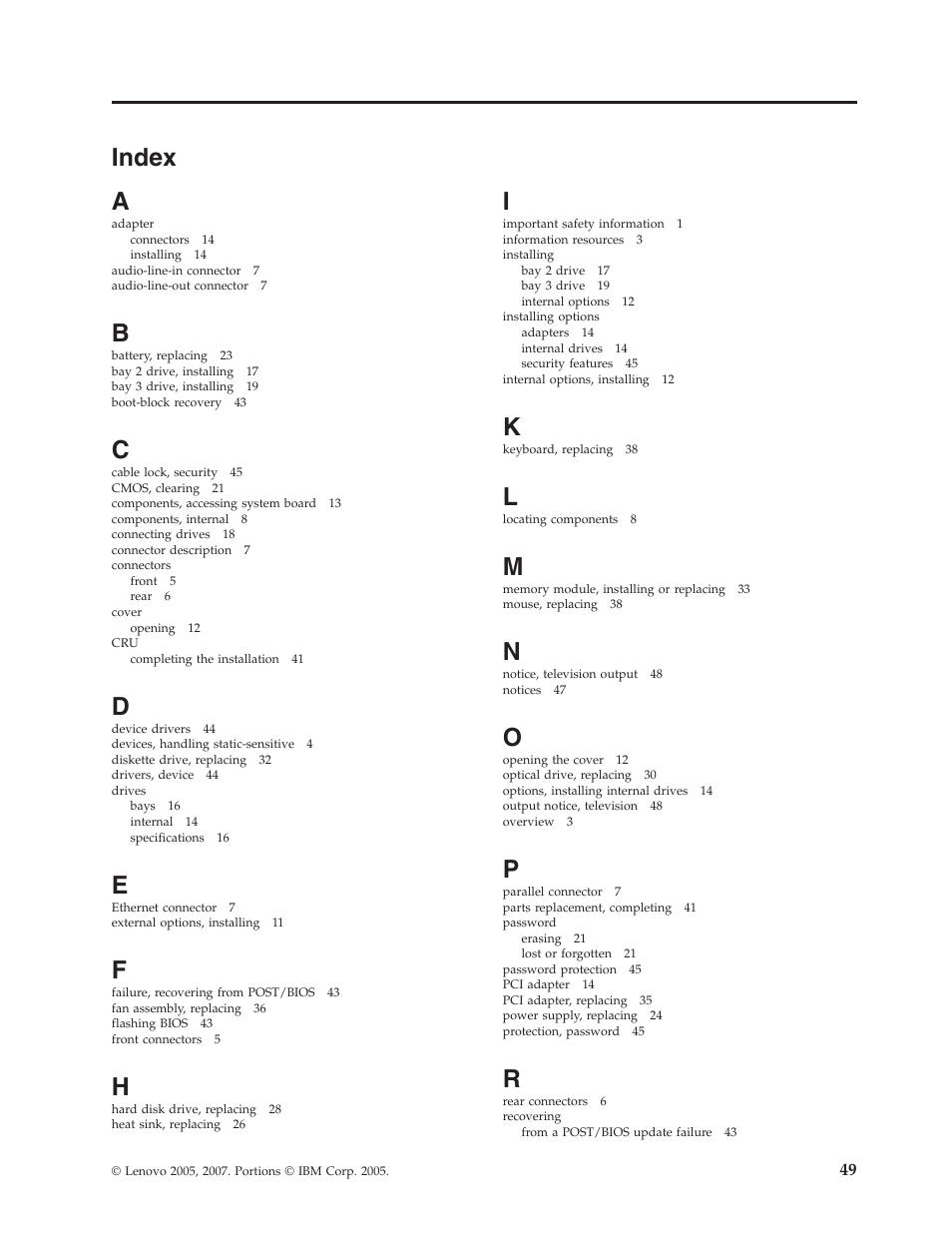 Index | Lenovo ThinkCentre M57p User Manual | Page 57 / 60